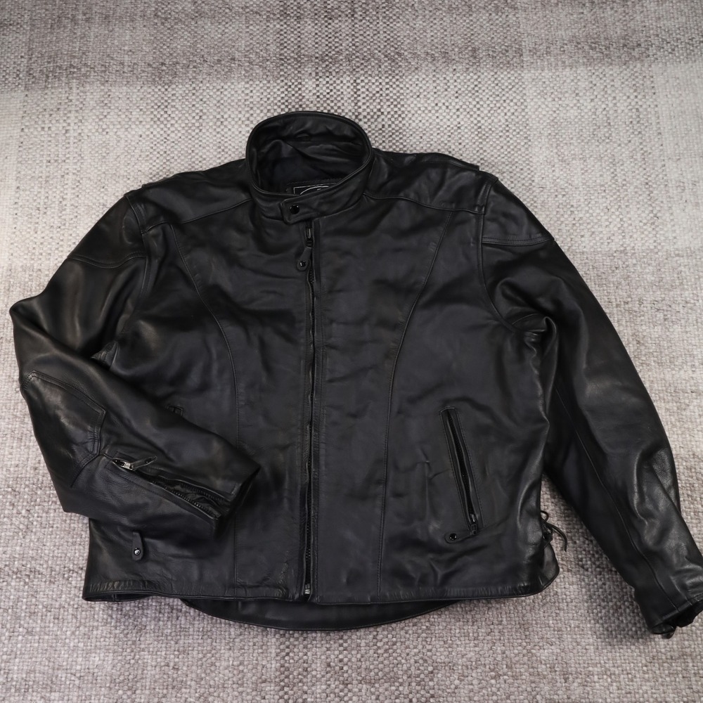 River Road Black Leather Motorcycle Biker Jacket Side Lace Up Women 54